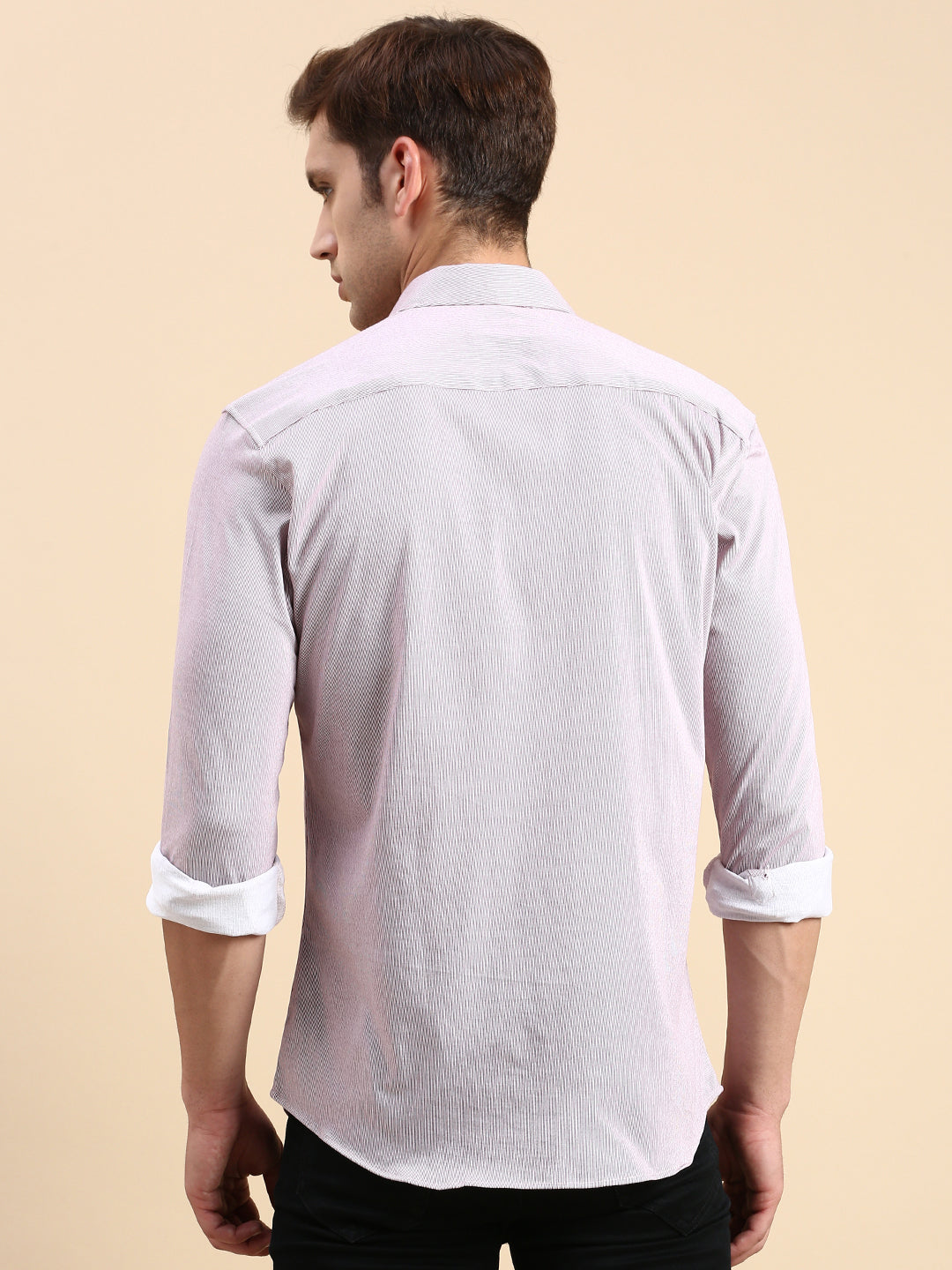 Men Mauve Striped Casual Shirt