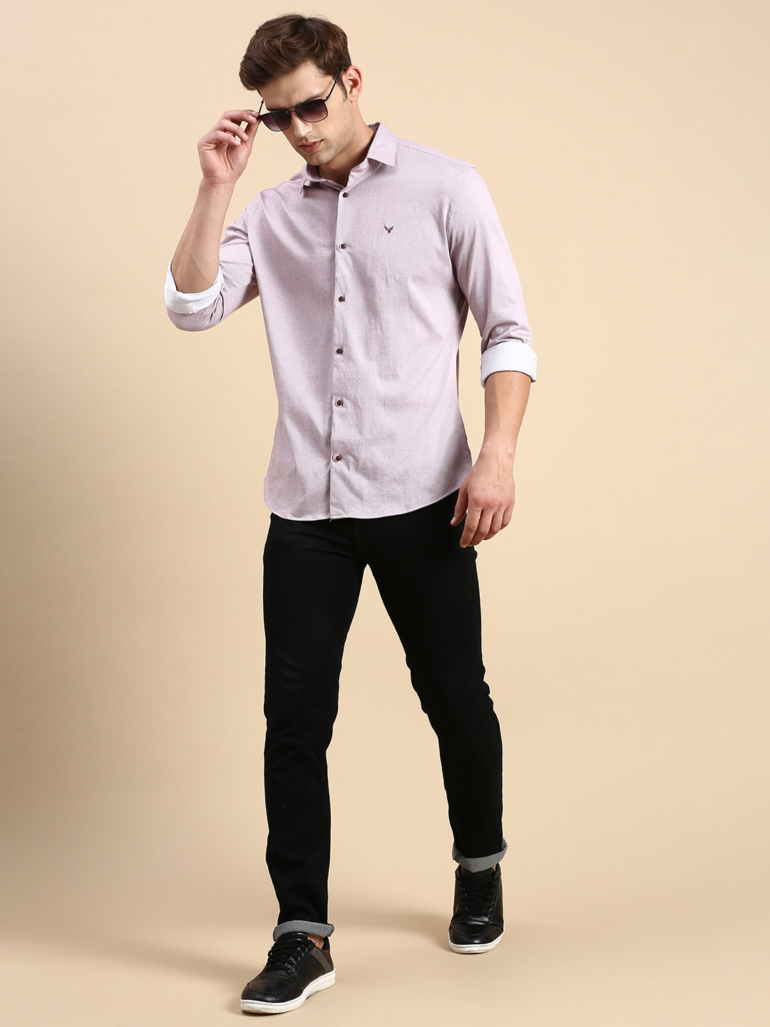 Men Mauve Striped Casual Shirt