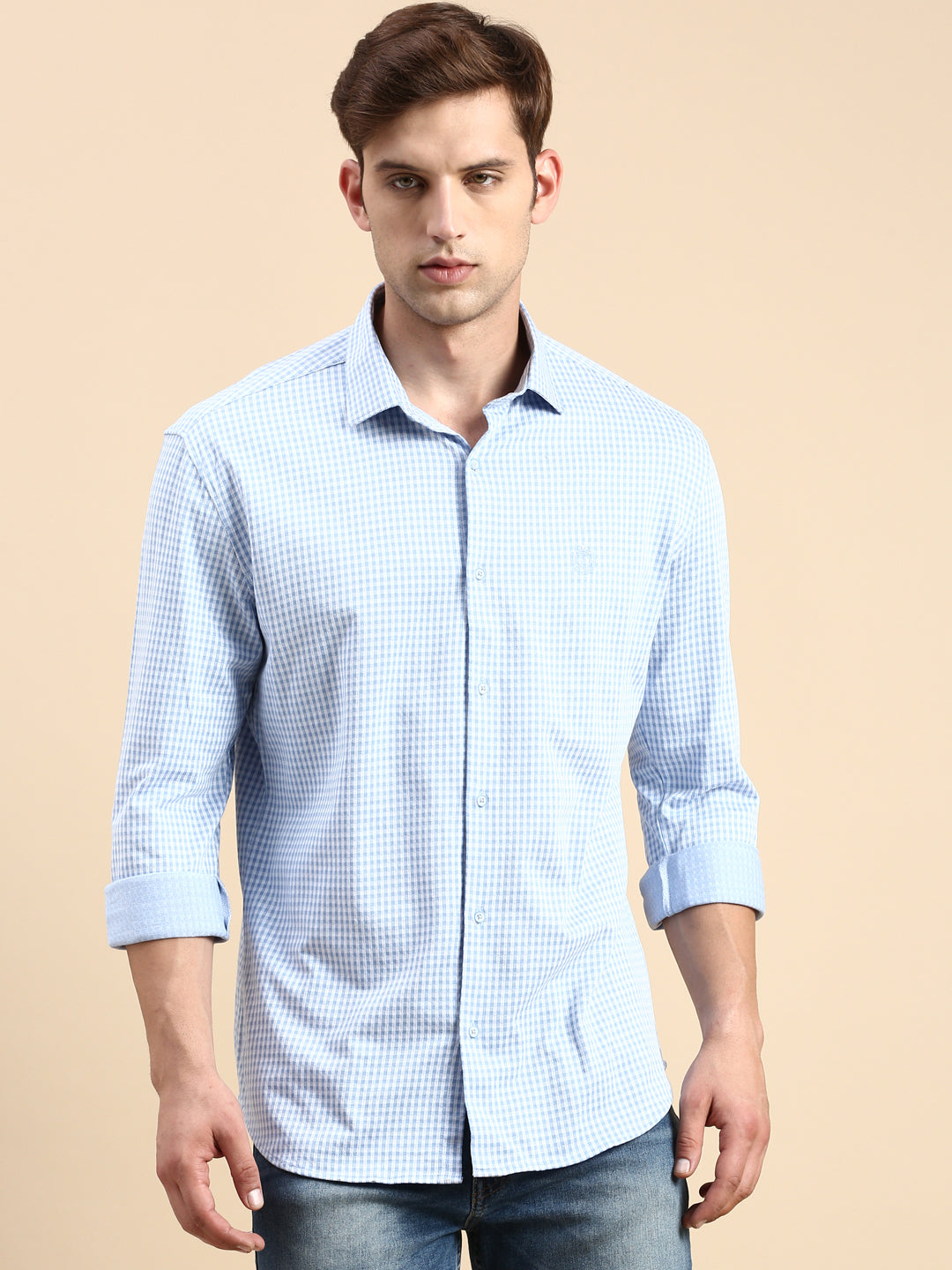 Men Blue Checked Casual Shirt