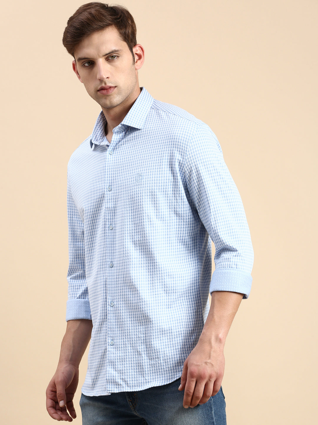 Men Blue Checked Casual Shirt