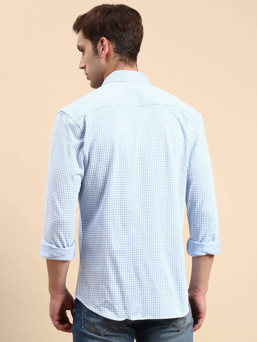 Men Blue Checked Casual Shirt