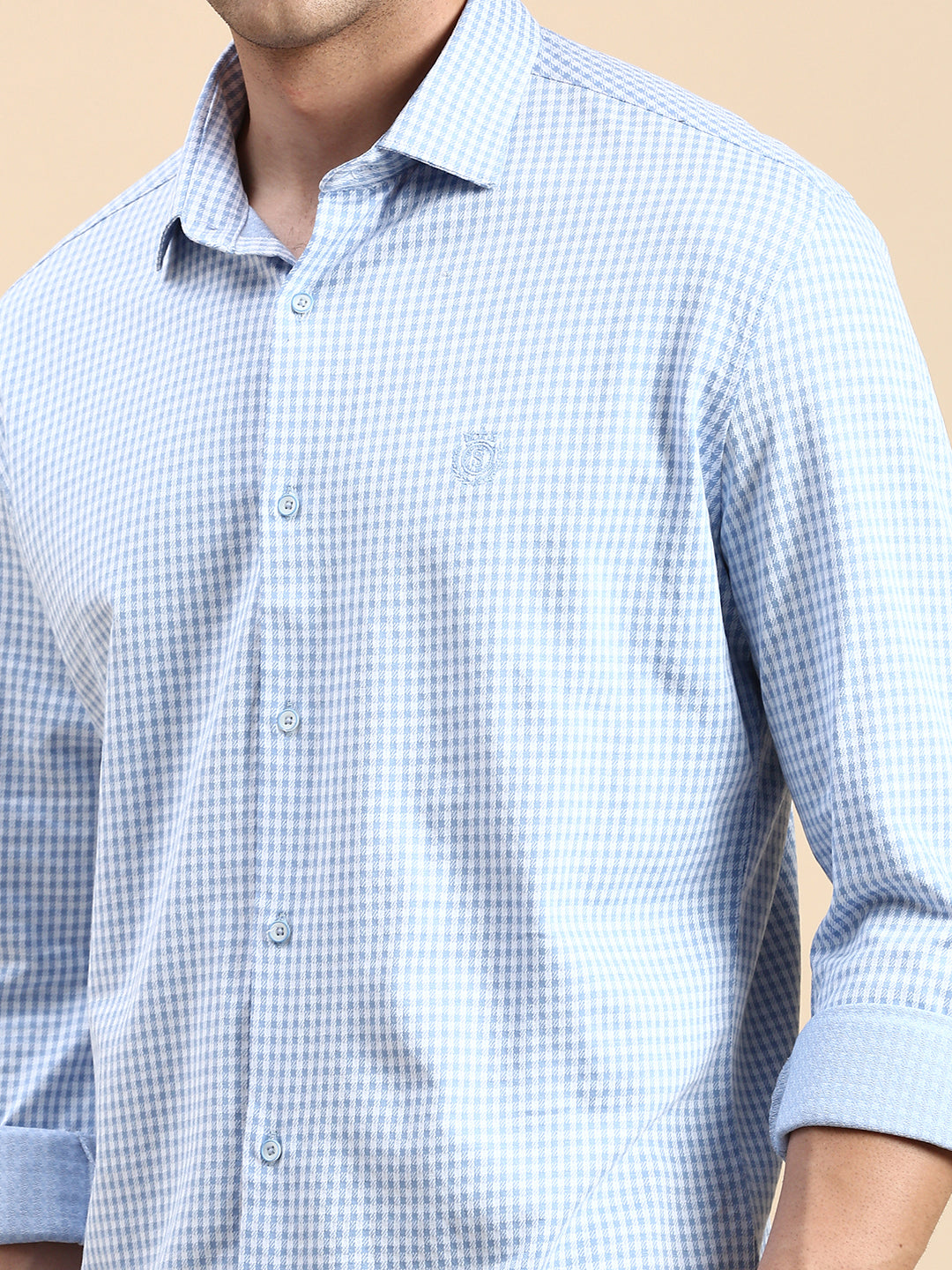 Men Blue Checked Casual Shirt