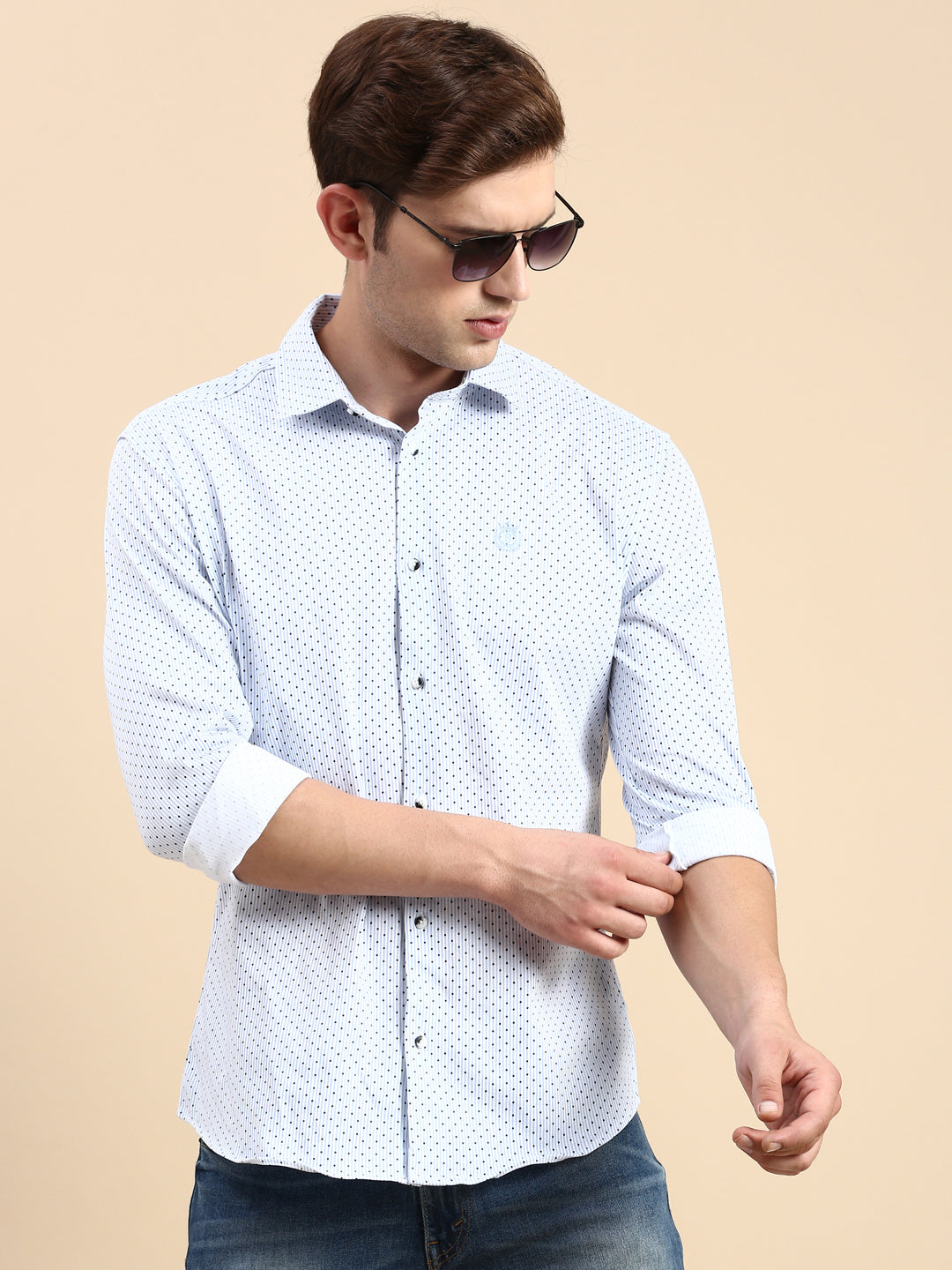 Men Blue Printed Casual Shirt