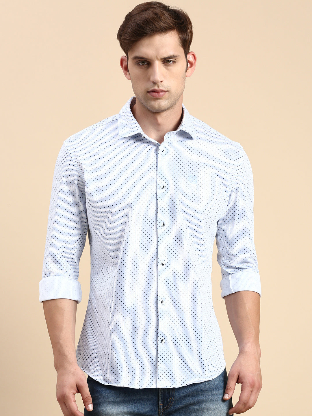 Men Blue Printed Casual Shirt