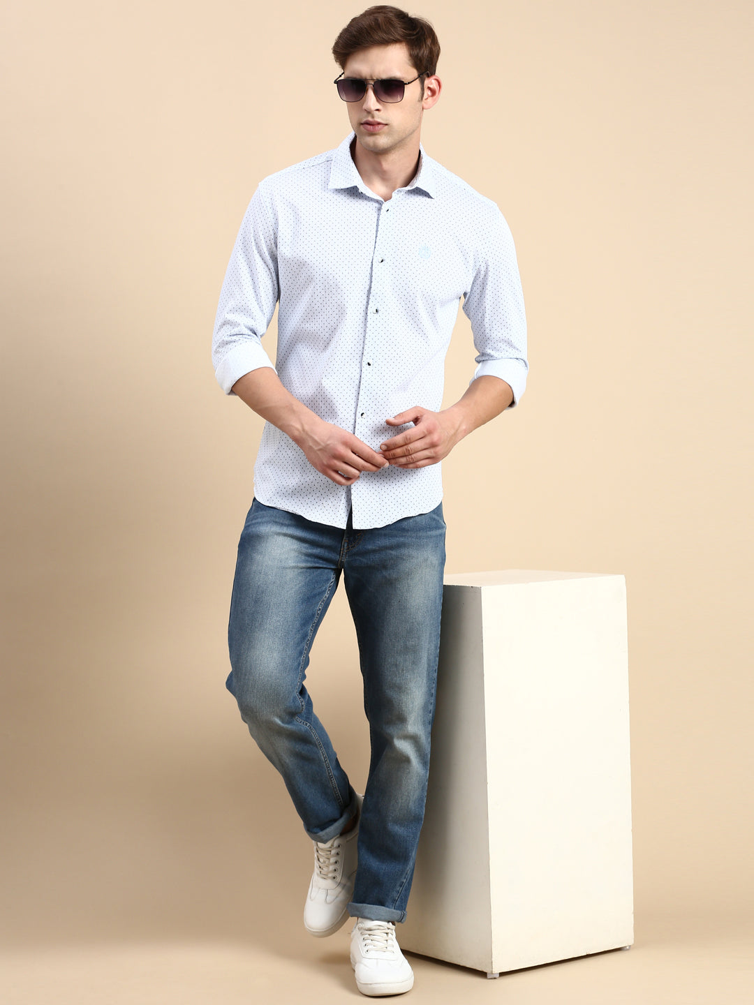 Men Blue Printed Casual Shirt