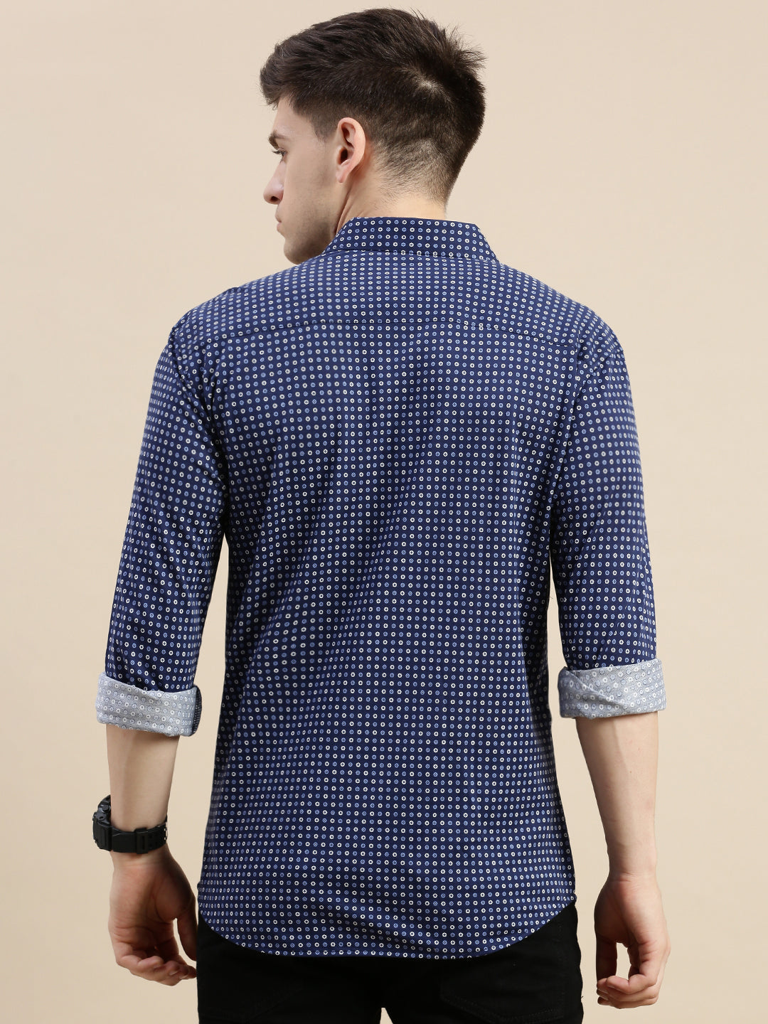 Men Navy Geometrical Casual Shirt