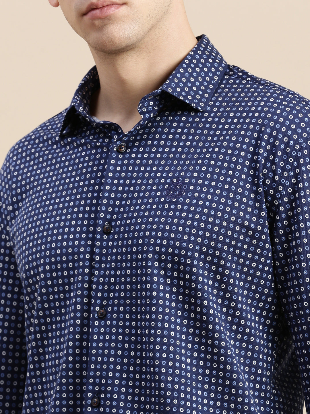 Men Navy Geometrical Casual Shirt