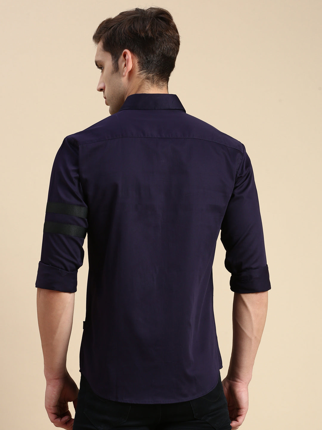 Men Navy Solid Casual Shirt