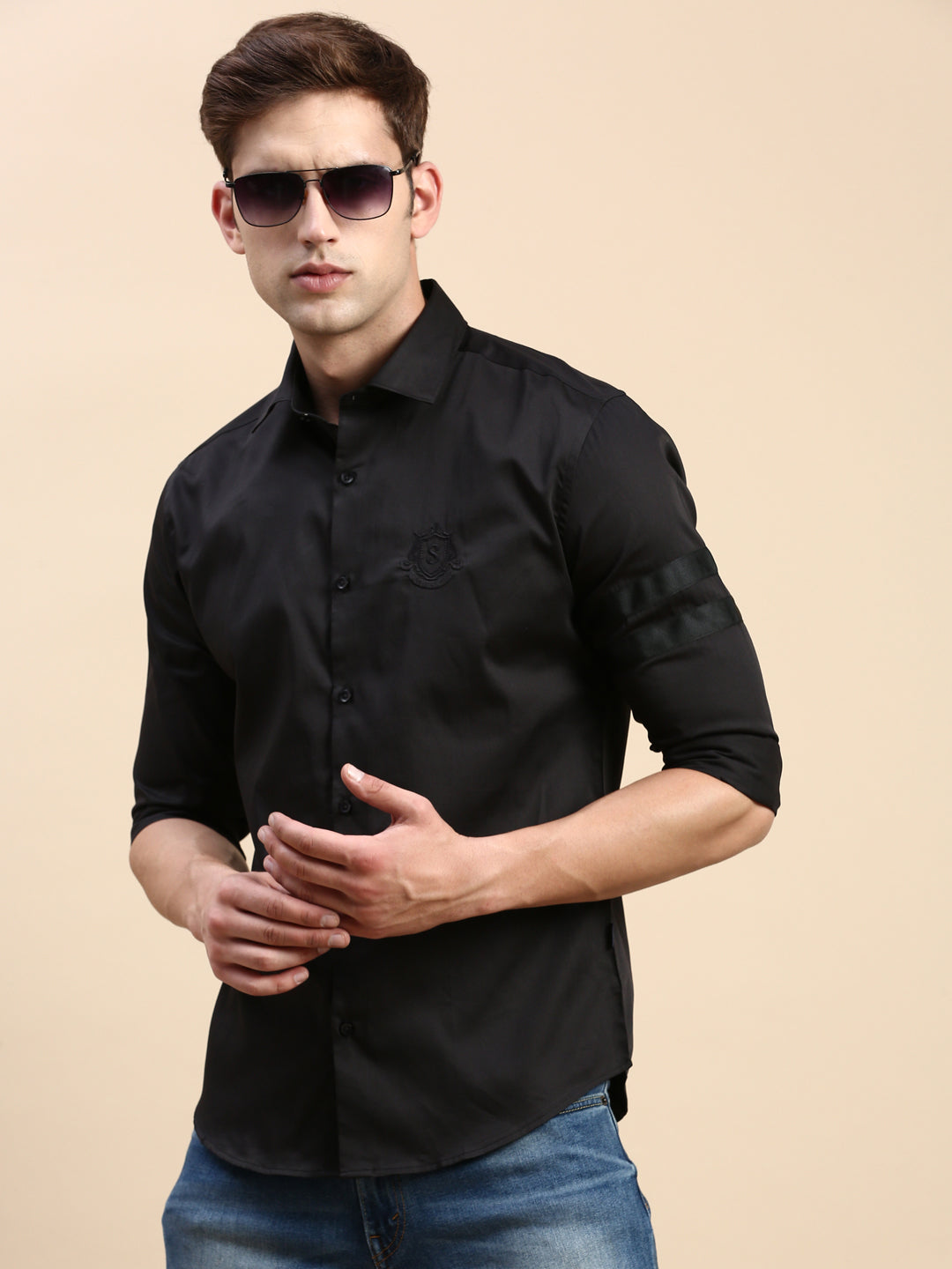 Men Black Solid Casual Shirt