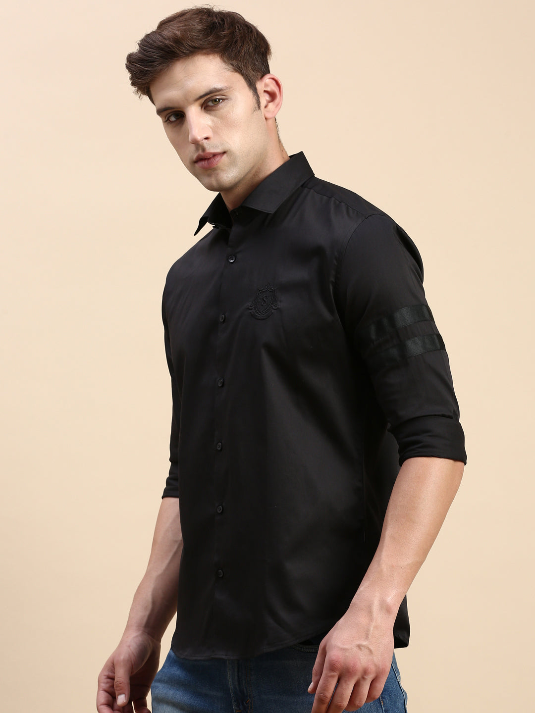 Men Black Solid Casual Shirt