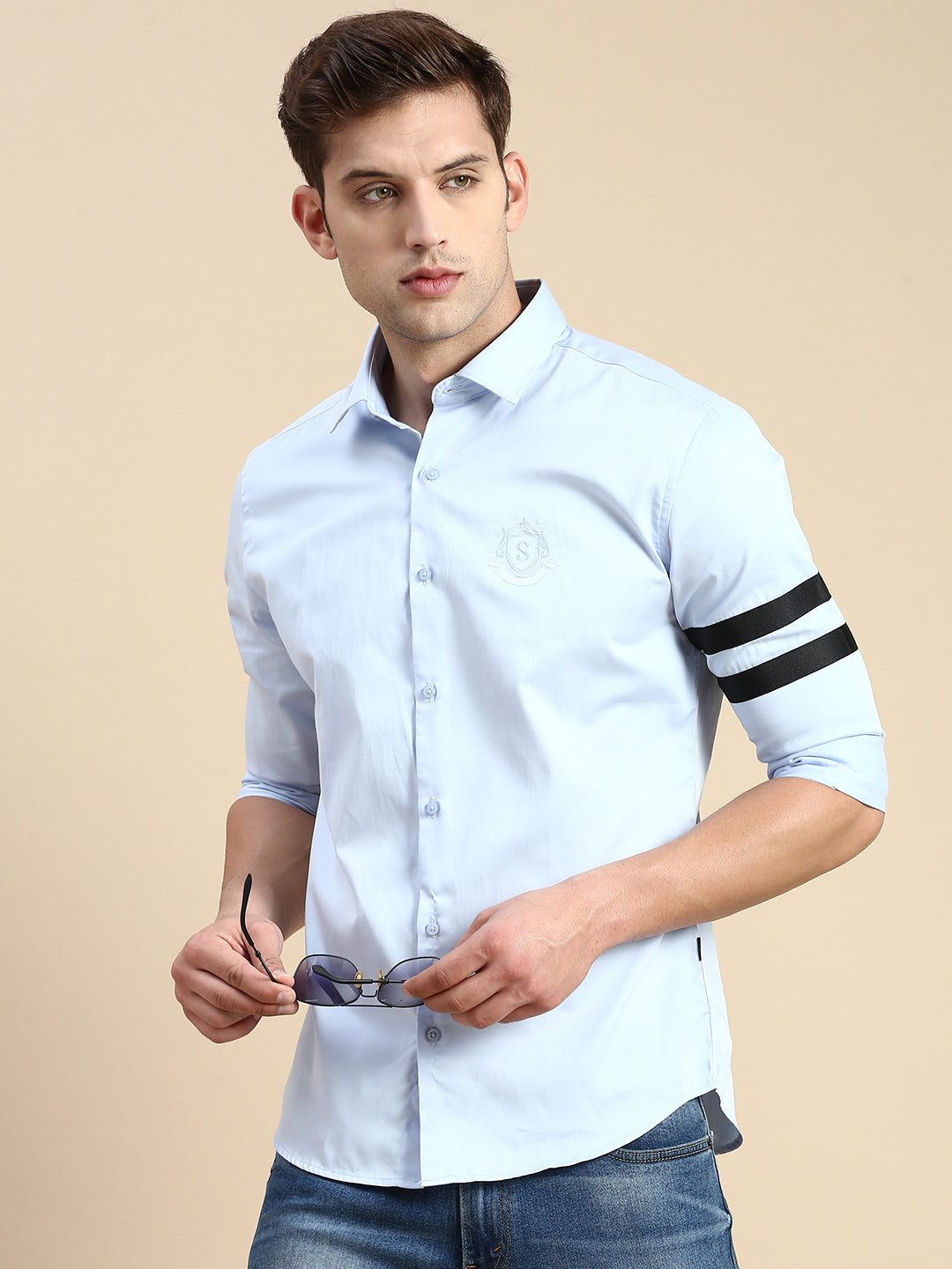 Men Blue Solid Casual Shirt