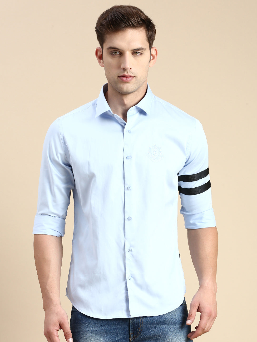 Men Blue Solid Casual Shirt