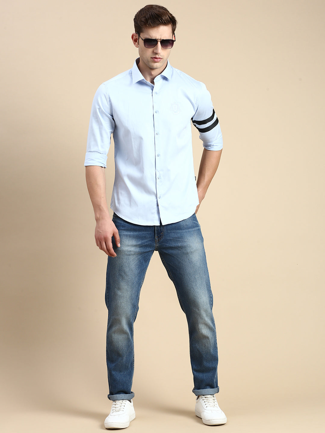 Men Blue Solid Casual Shirt