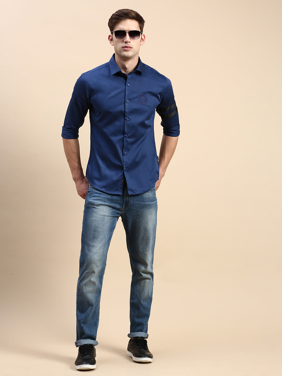 Men Teal Solid Casual Shirt