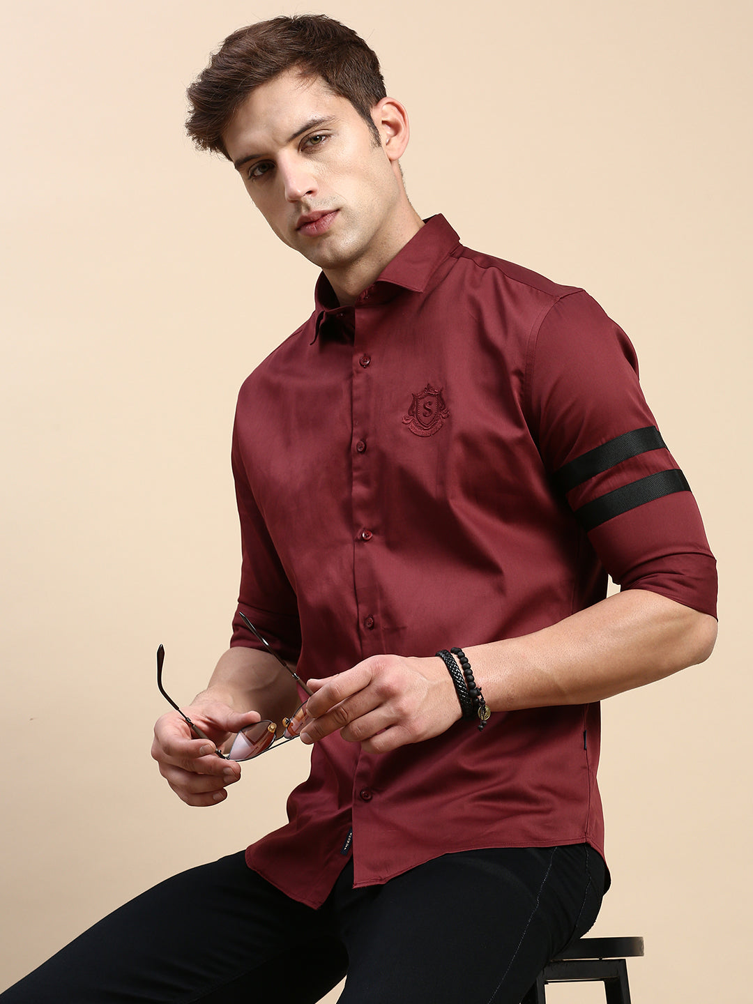 Men Maroon Solid Casual Shirt