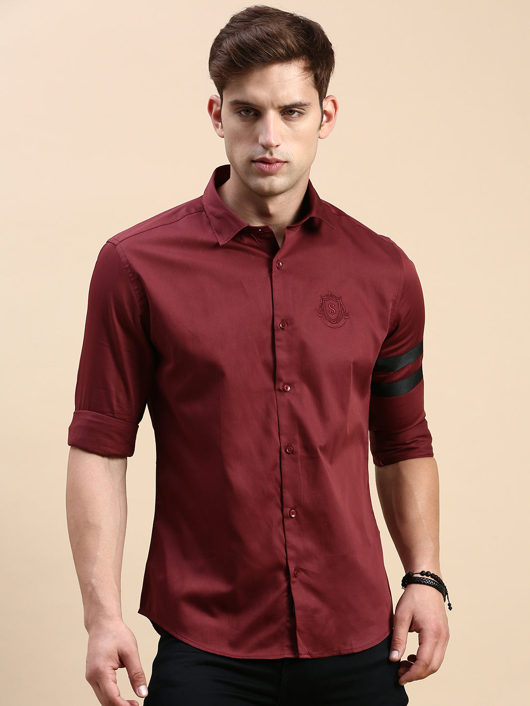 Men Maroon Solid Casual Shirt