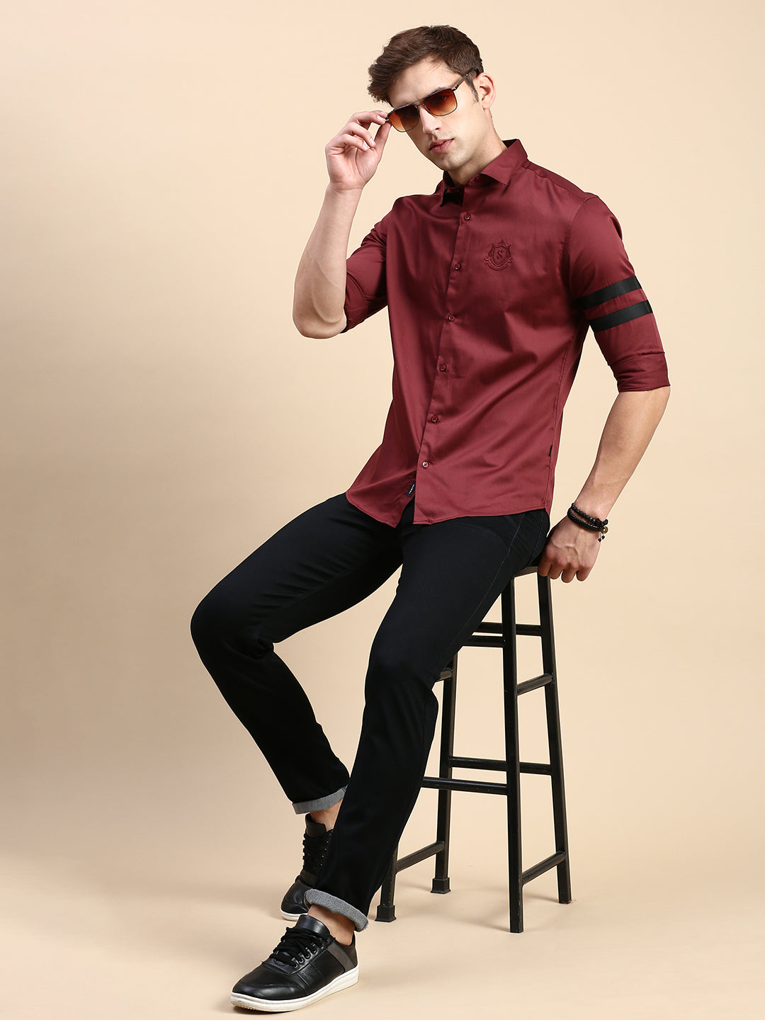 Men Maroon Solid Casual Shirt