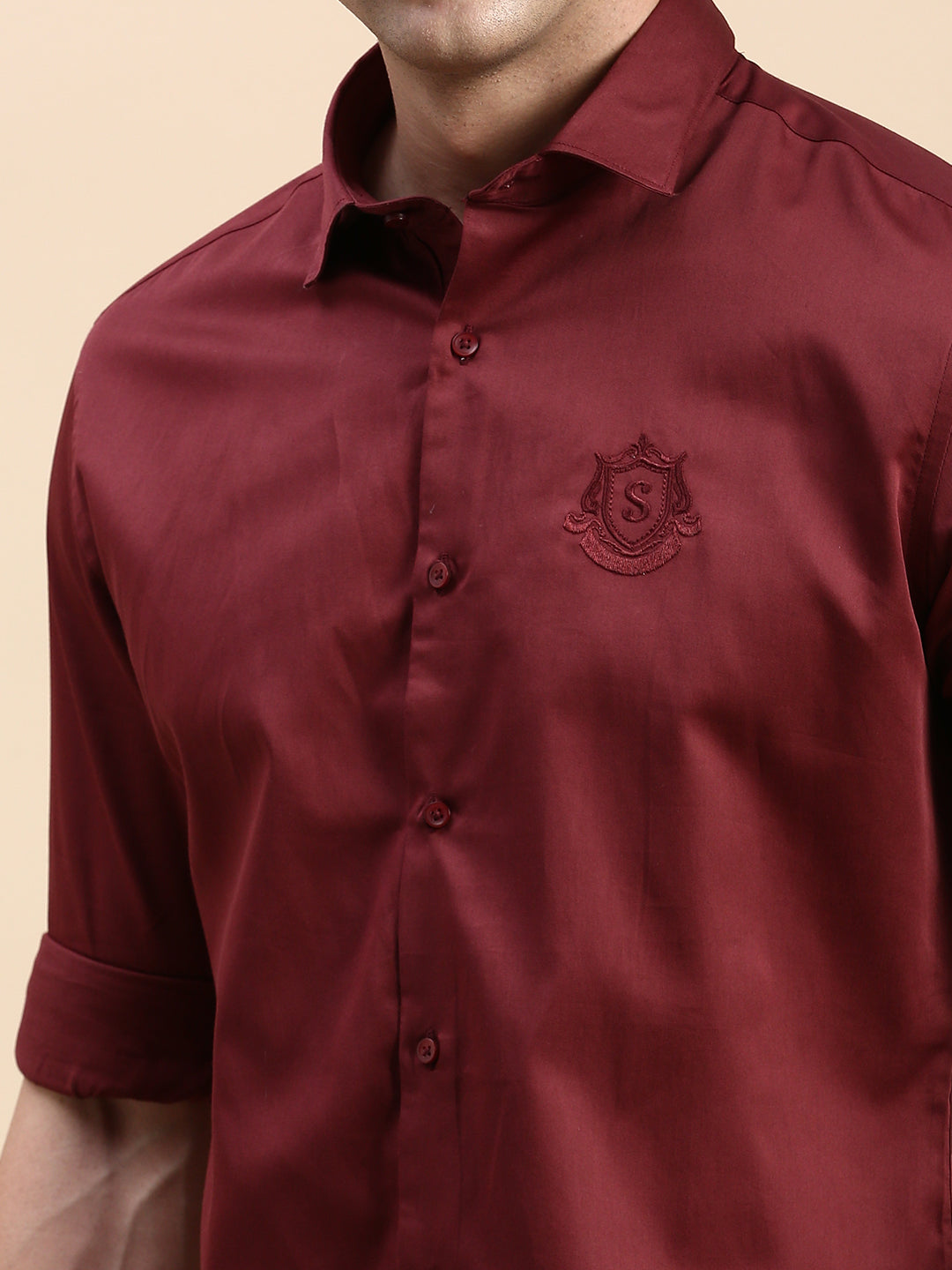 Men Maroon Solid Casual Shirt