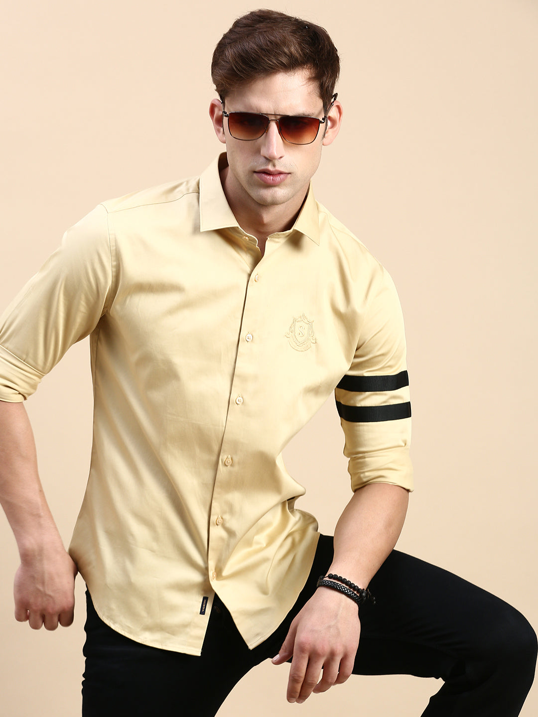 Men Beige Solid Casual Shirt