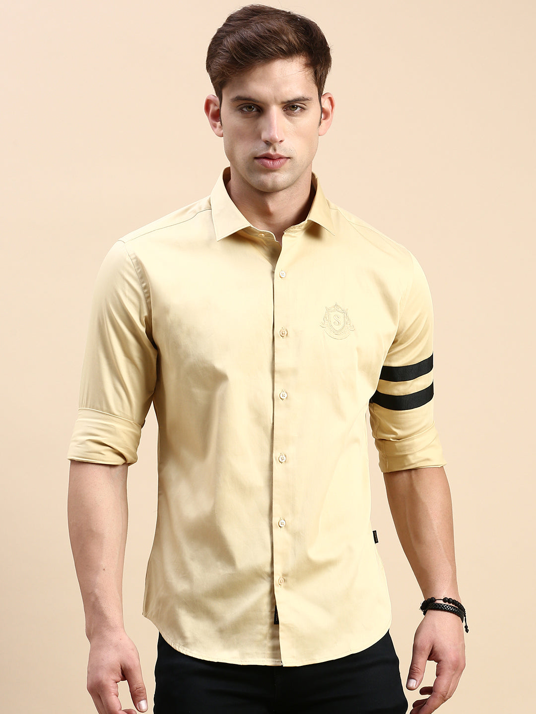 Men Beige Solid Casual Shirt