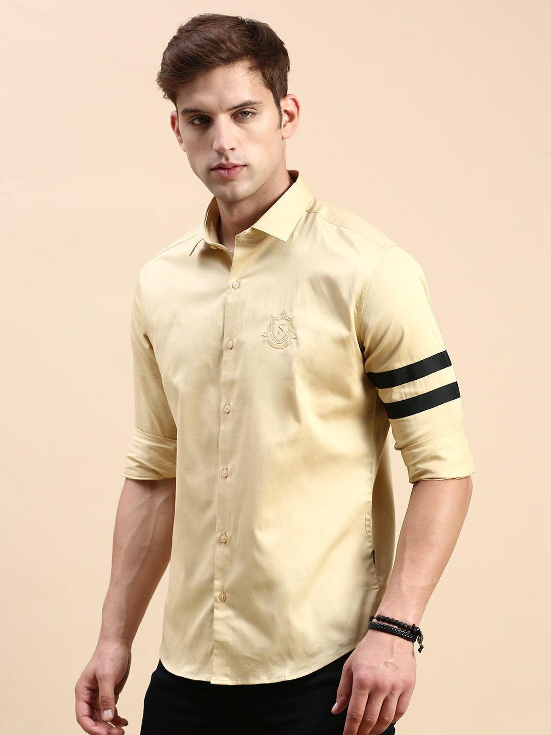 Men Beige Solid Casual Shirt