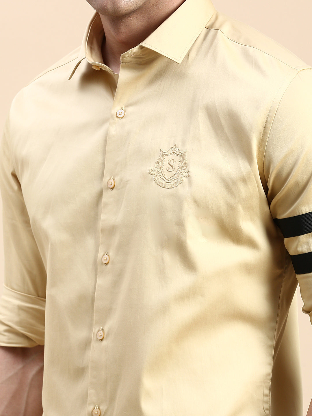 Men Beige Solid Casual Shirt