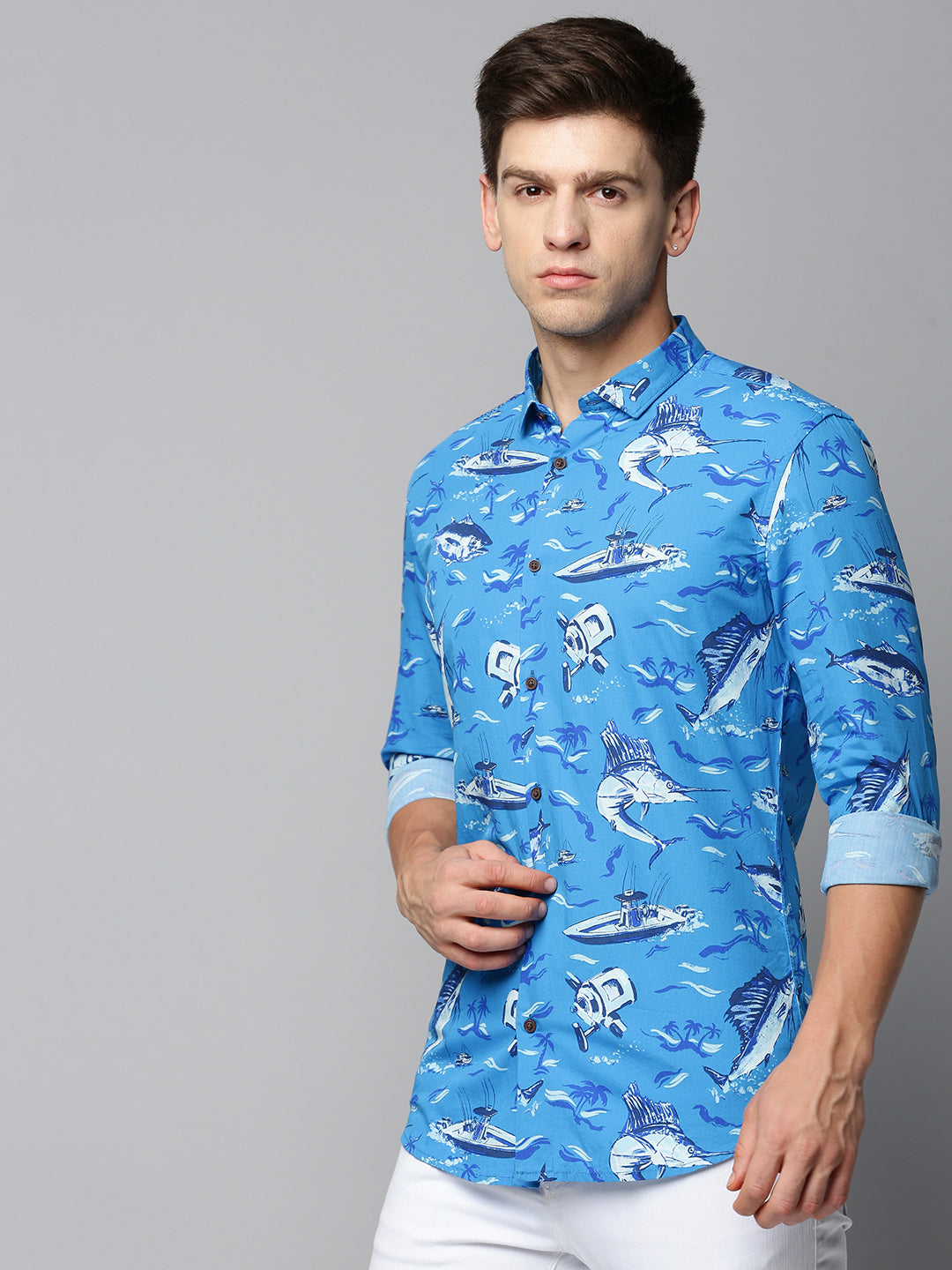 Men Blue Printed Casual Shirt