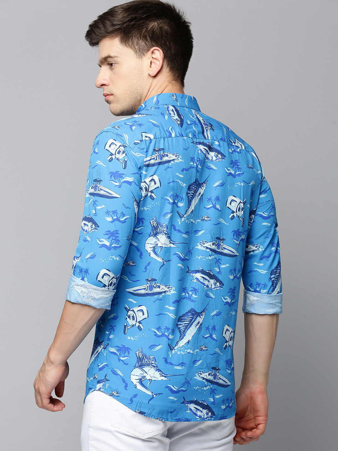 Men Blue Printed Casual Shirt