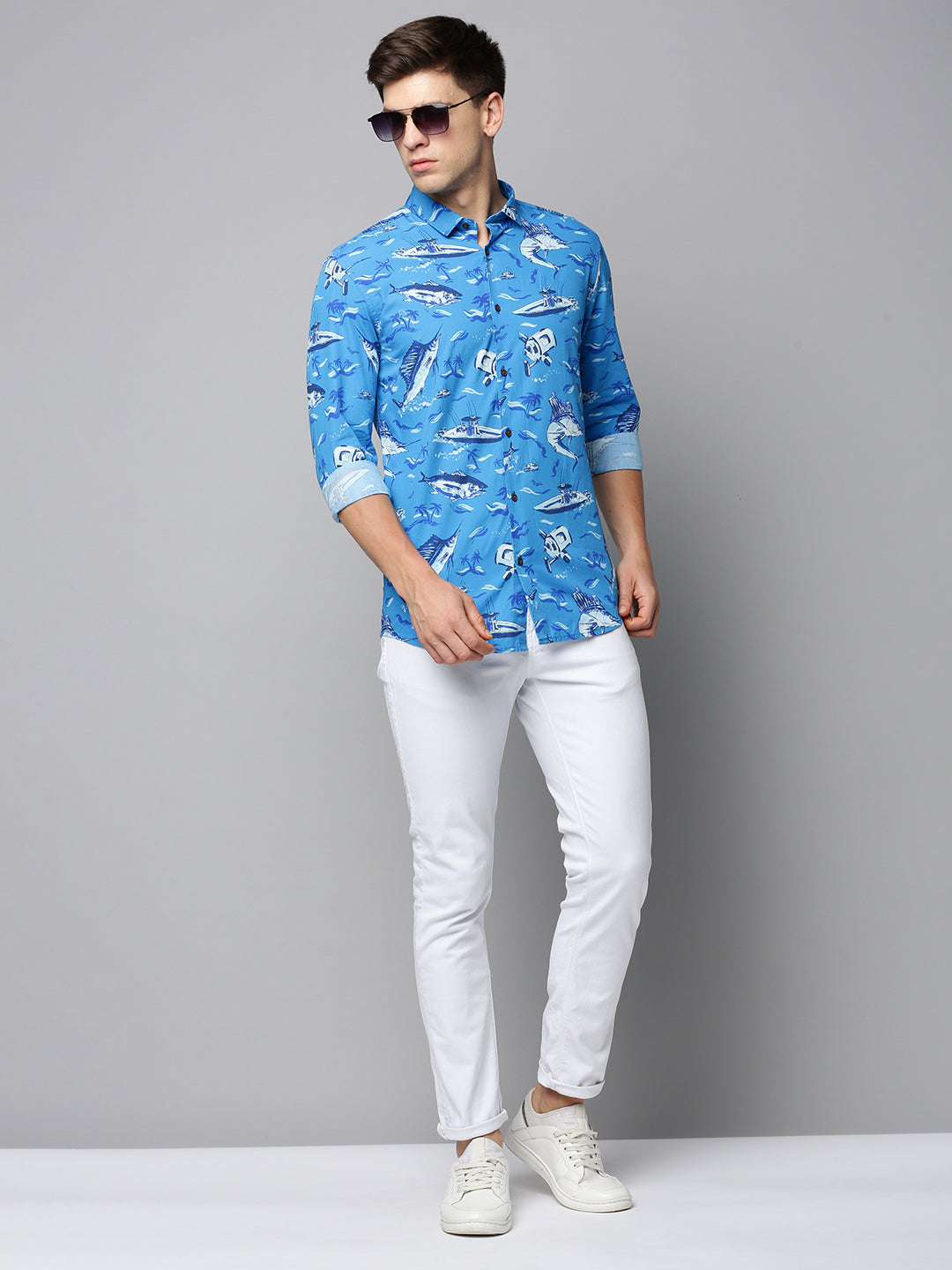 Men Blue Printed Casual Shirt