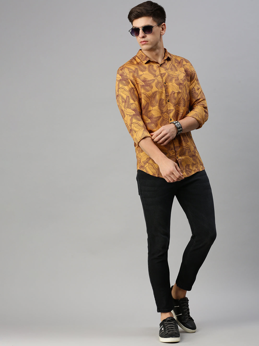 Men Yellow Printed Casual Shirt