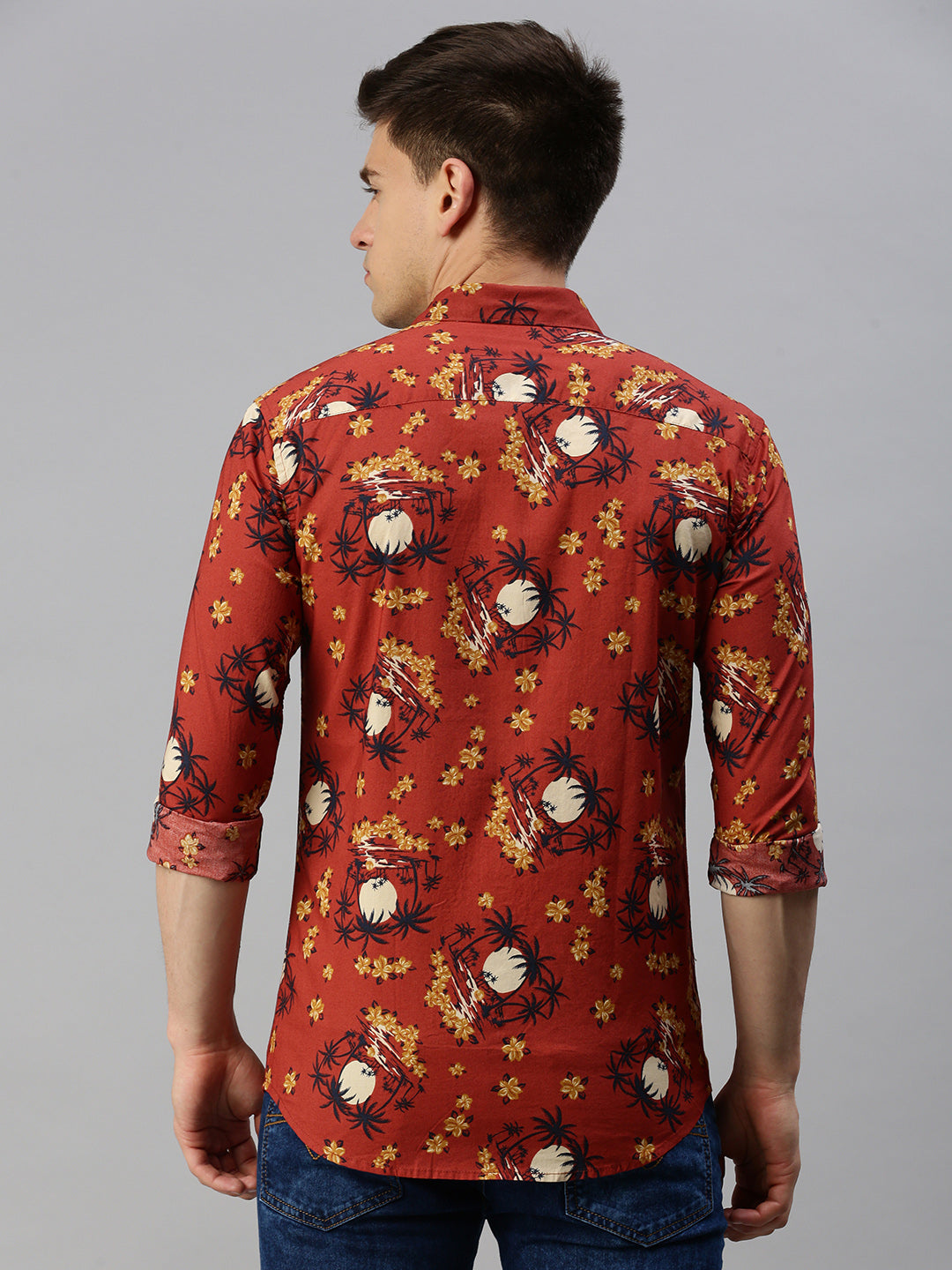 Men Rust Printed Casual Shirt