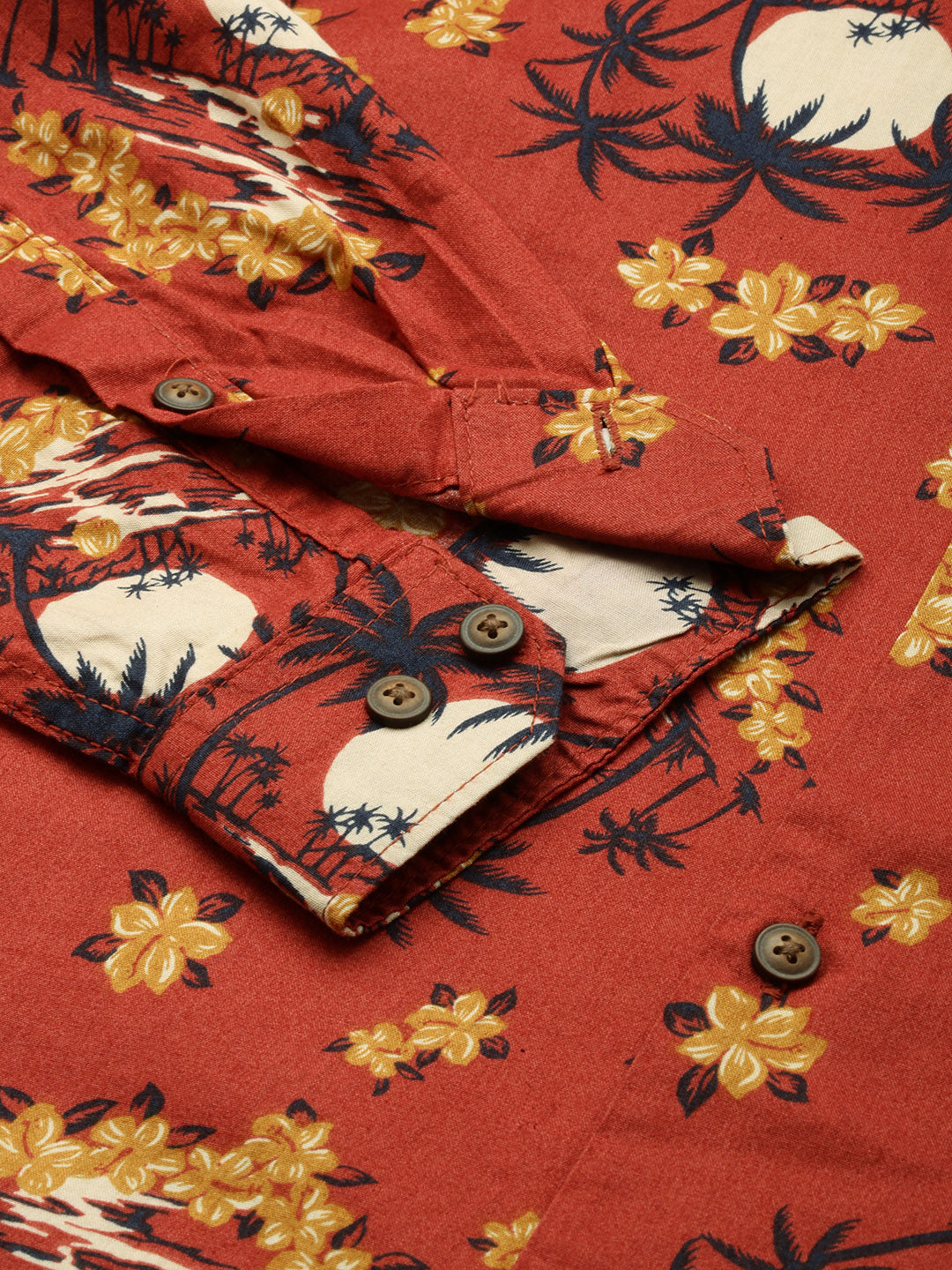 Men Rust Printed Casual Shirt