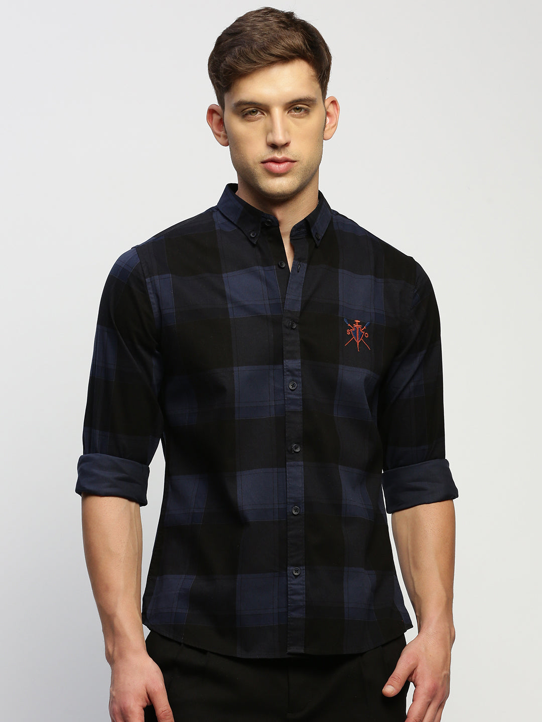 Men Navy Checked Shirt