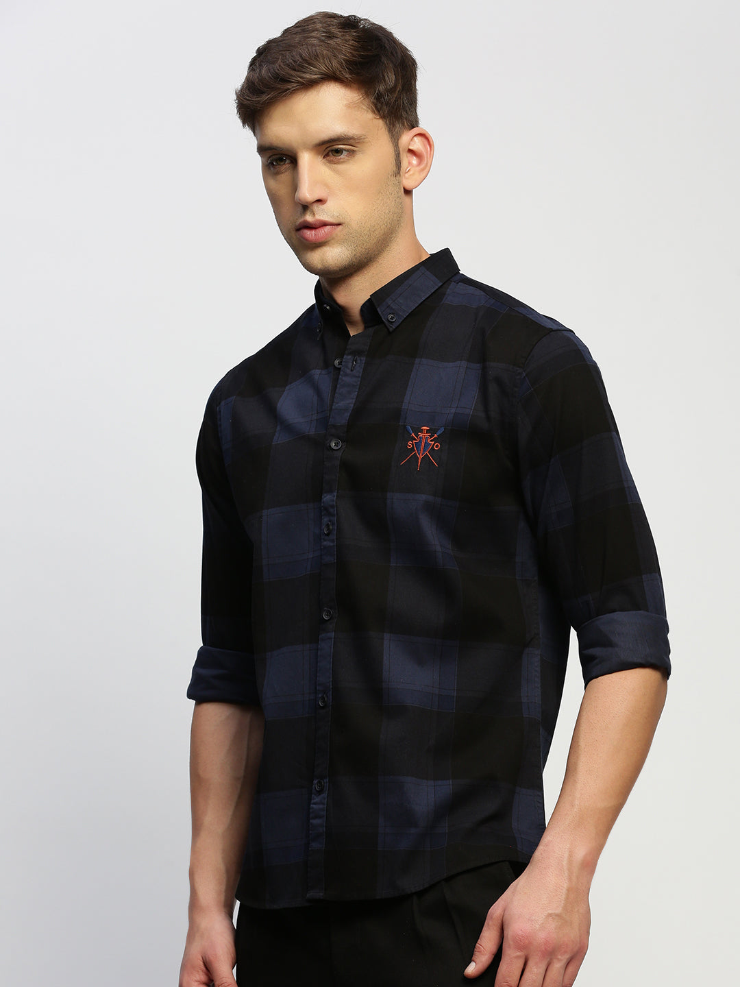 Men Navy Checked Shirt