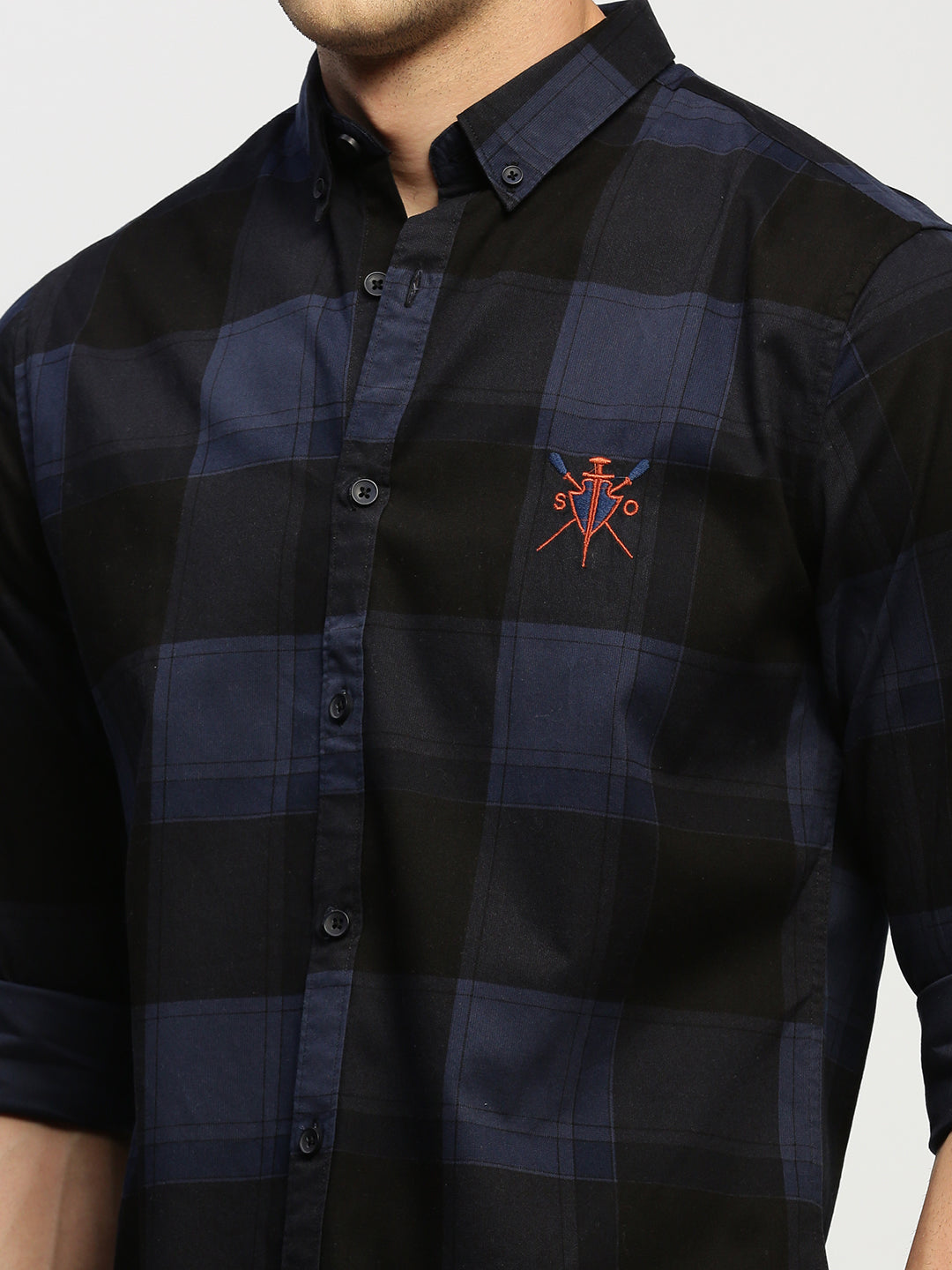 Men Navy Checked Shirt