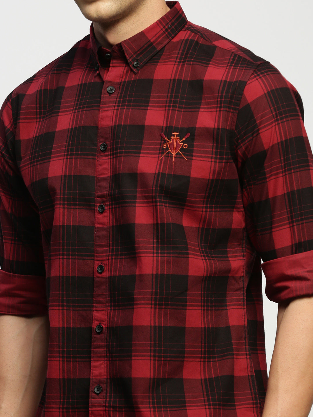 Men Maroon Checked Shirt