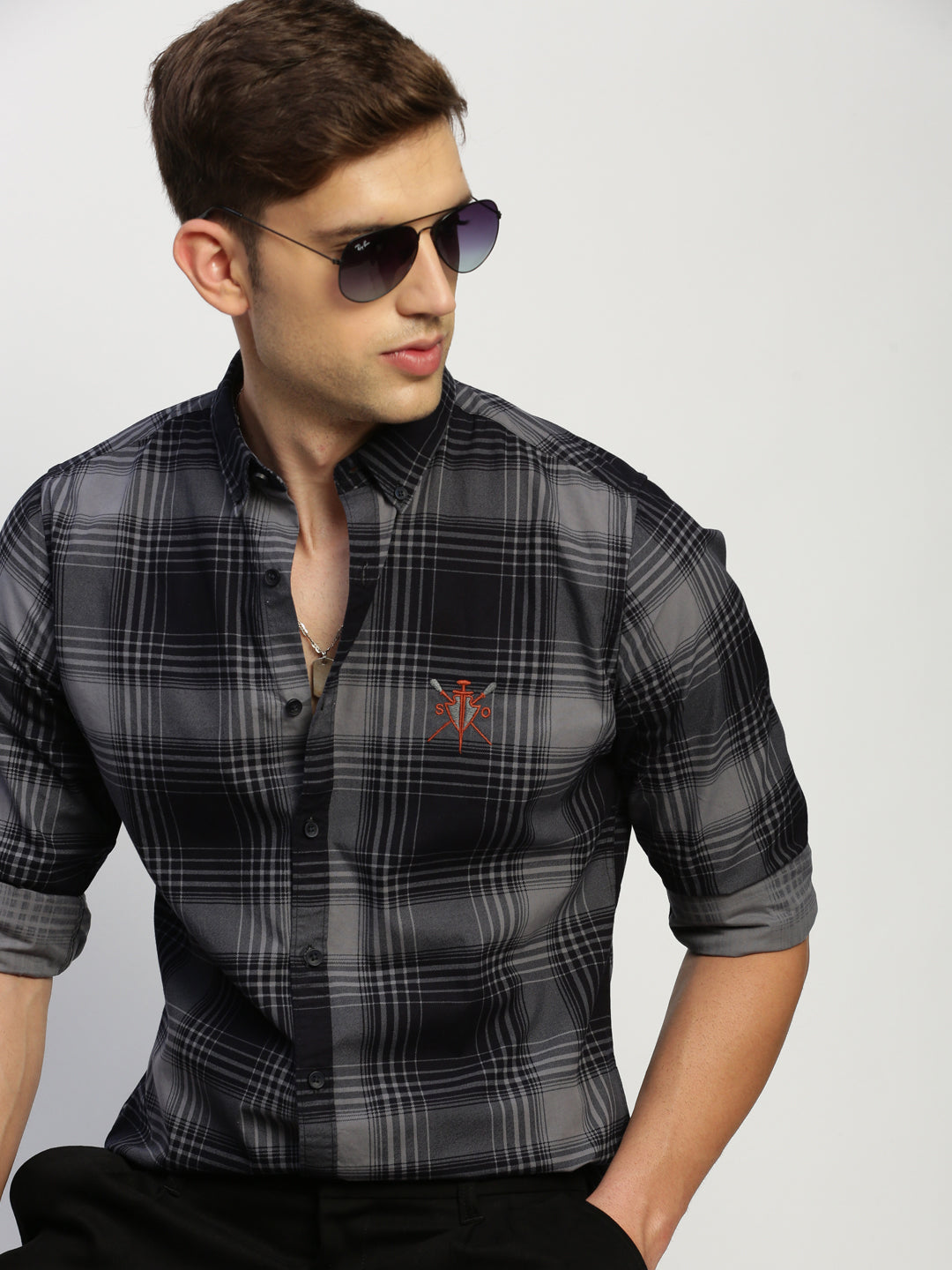 Men Navy Checked Shirt