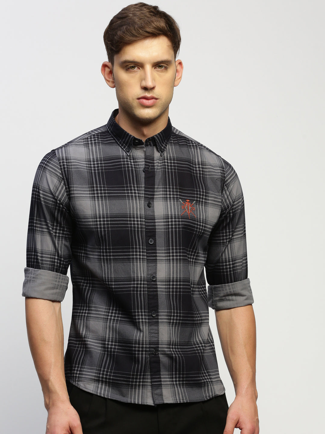 Men Navy Checked Shirt