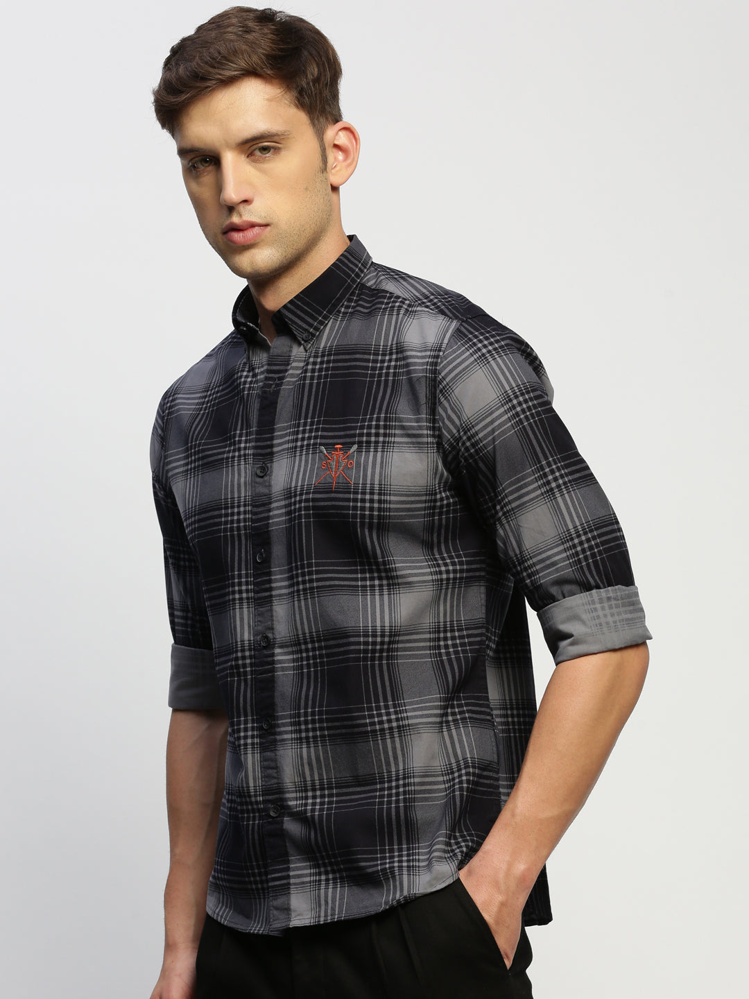 Men Navy Checked Shirt