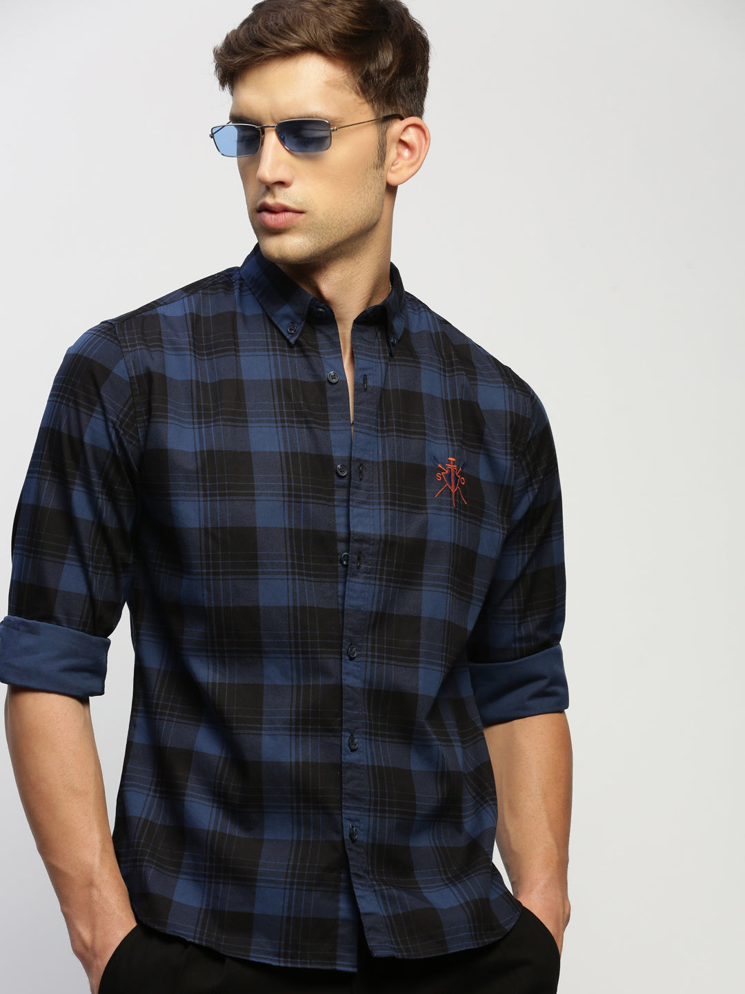 Men Blue Checked Shirt