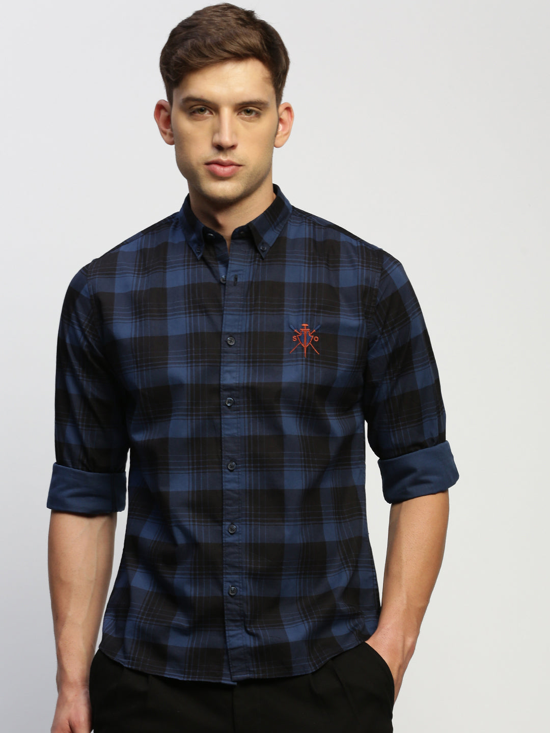 Men Blue Checked Shirt