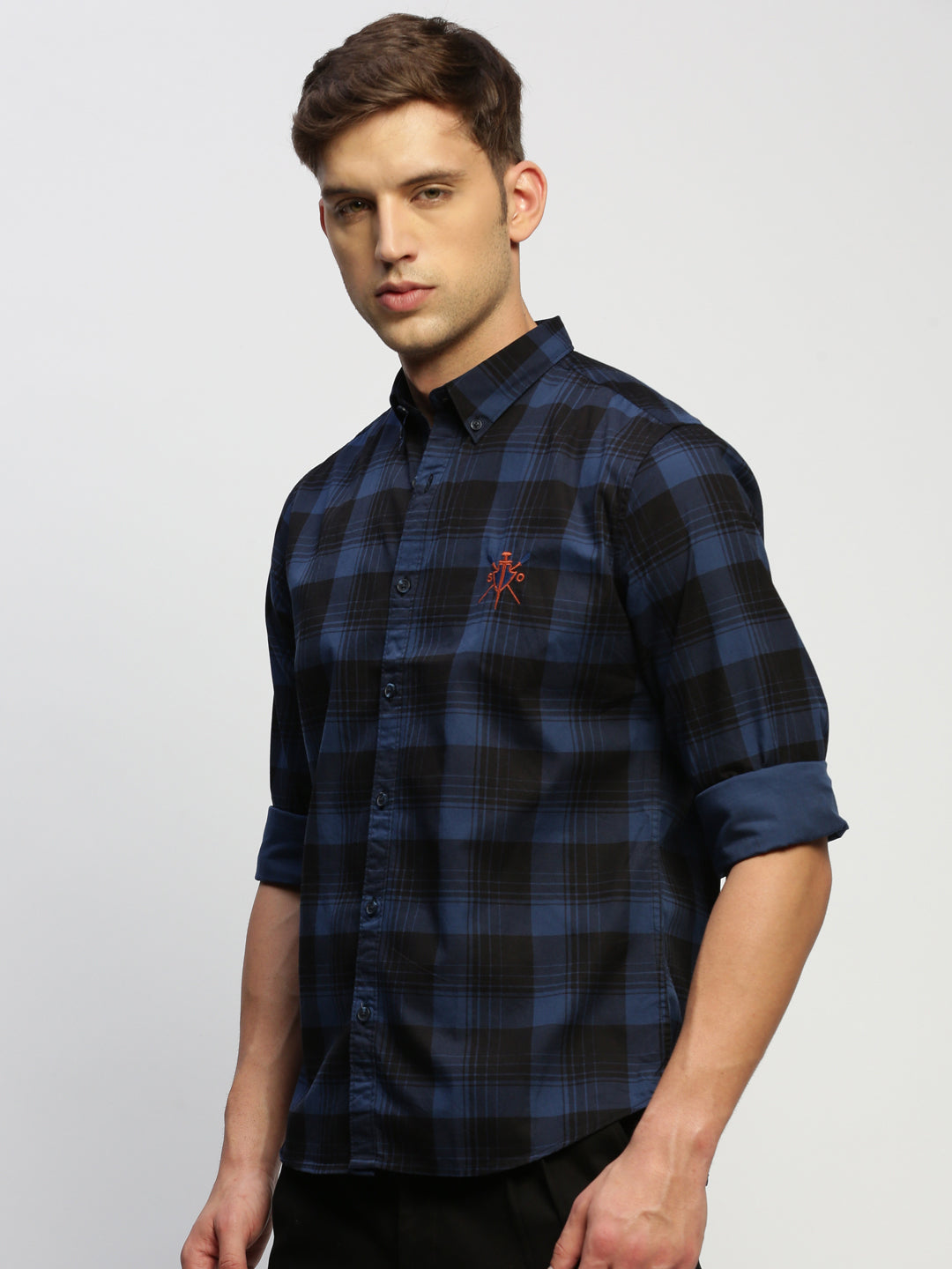 Men Blue Checked Shirt