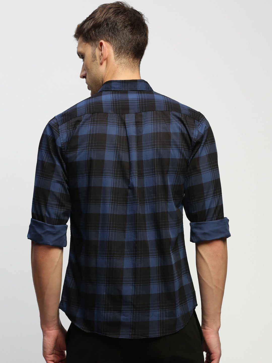 Men Blue Checked Shirt