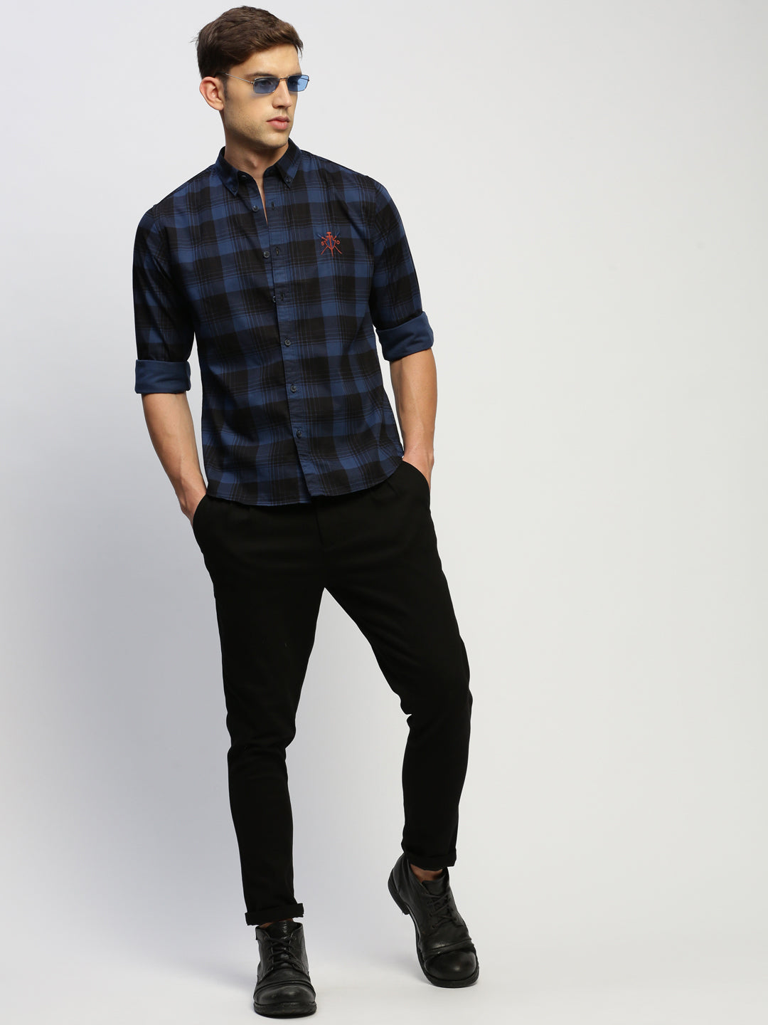 Men Blue Checked Shirt