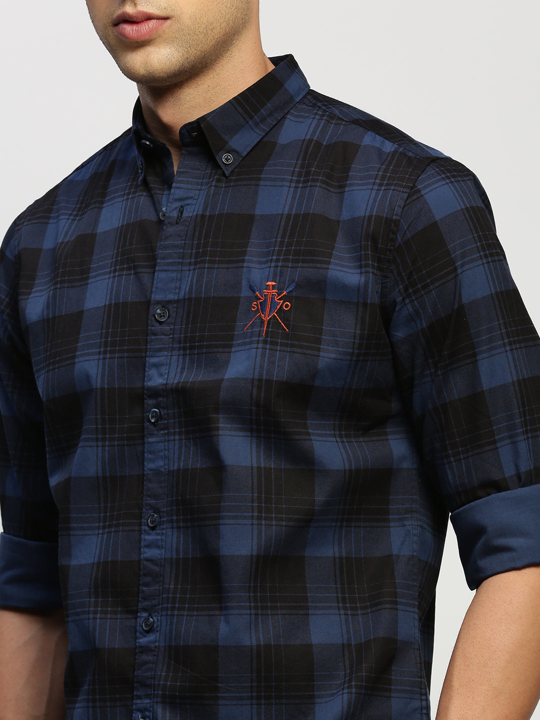 Men Blue Checked Shirt