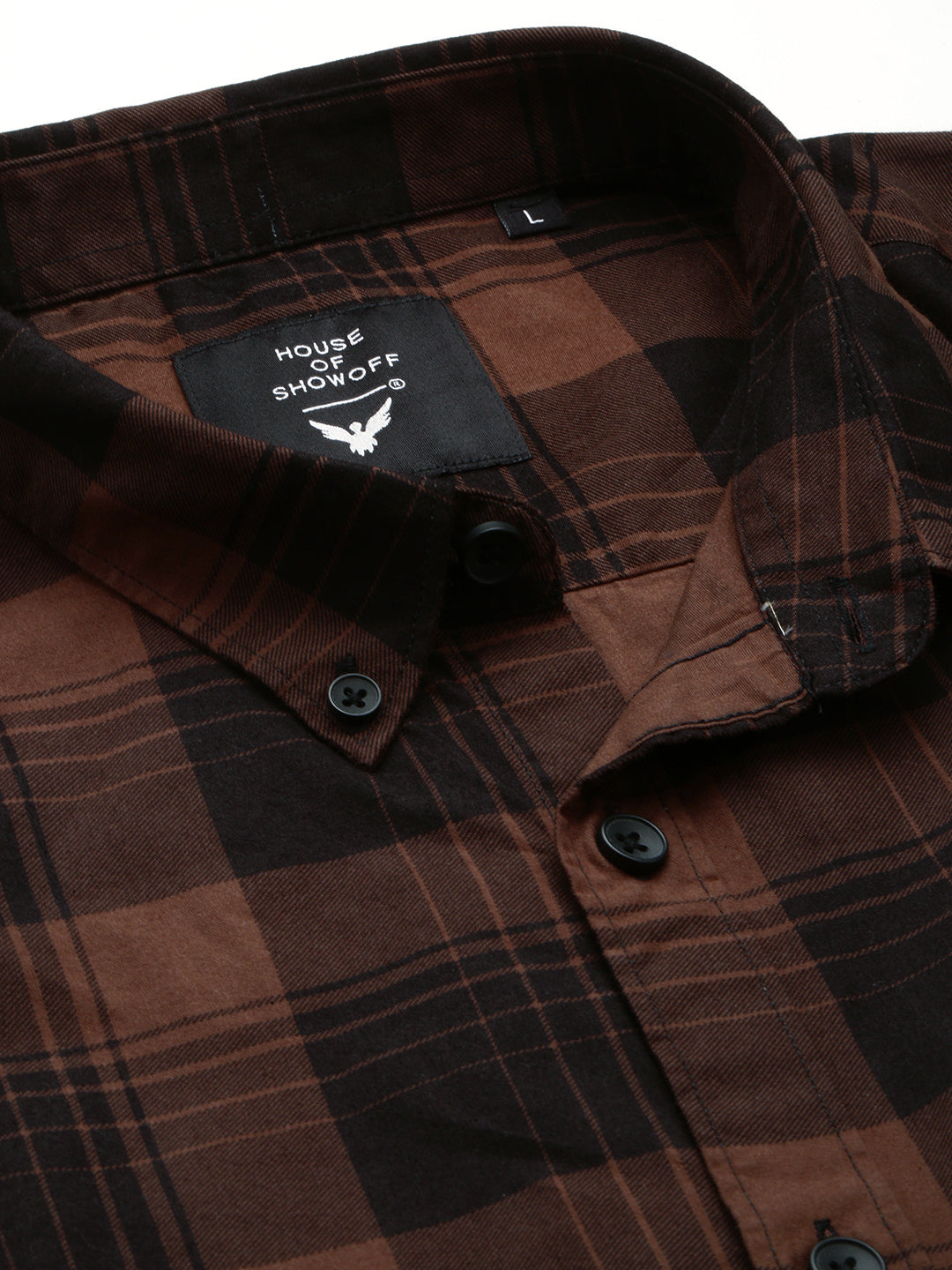 Men Brown Spread Collar Tartan Checks Shirt