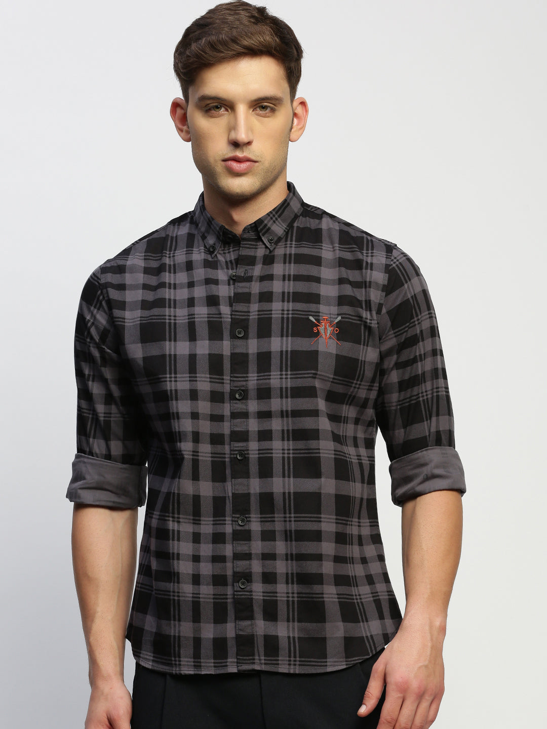 Men Grey Checked Shirt