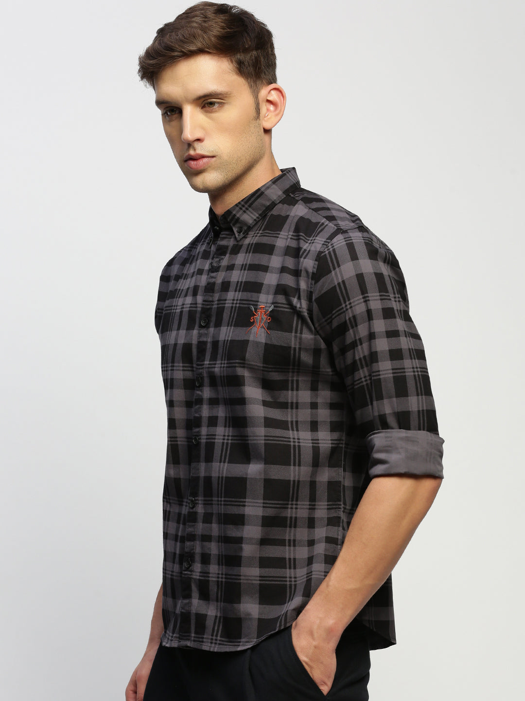 Men Grey Checked Shirt