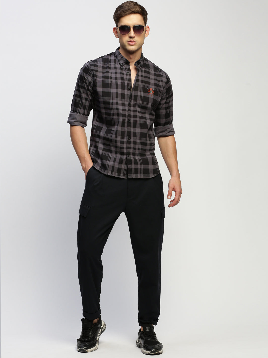 Men Grey Checked Shirt