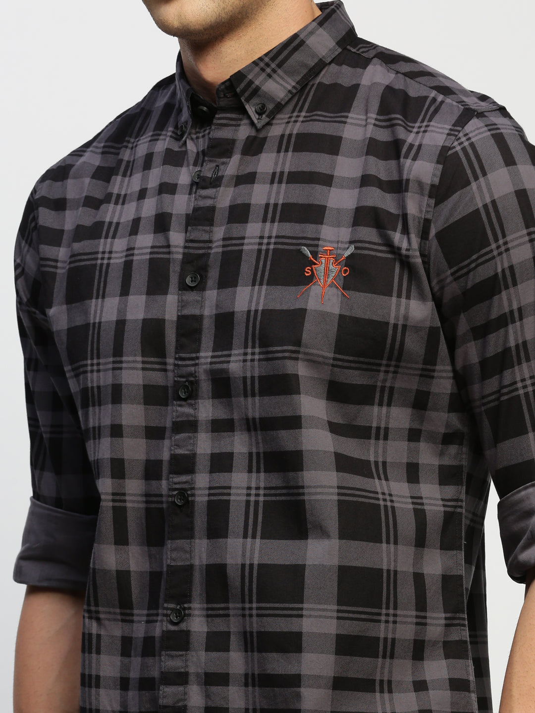 Men Grey Checked Shirt